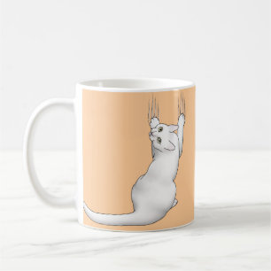 White Cat cartoon drawing scratching and tearing t Coffee Mug