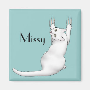White Cat cartoon drawing scratching and tearing t Magnet