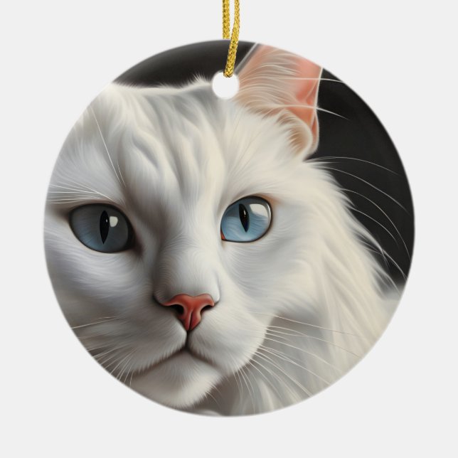 White Cat Ceramic Ornament (Front)