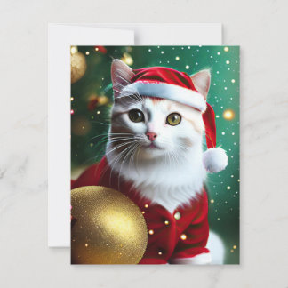 White Cat Christmas Holiday Card