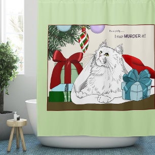 White Cat Christmas Ornaments Funny Shower Curtain