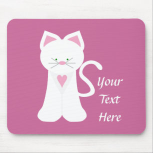 White Cat (customisable) Mouse Pad