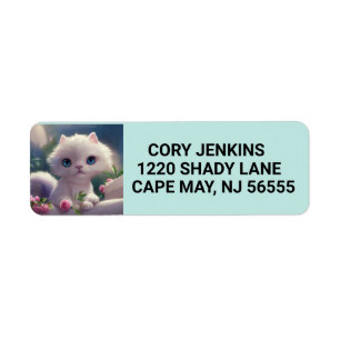 WHITE CAT CUTE ART Return Address Labels