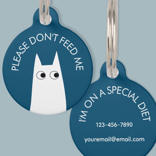 White Cat Don't Feed Me Medical Pet Tag (White Cat Don't Feed Me medical special diet pet tag)