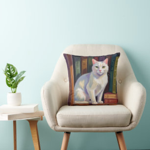 White Cat Drawing Cushion