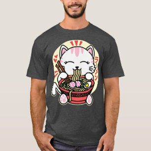 White Cat Eating Ramen T-Shirt