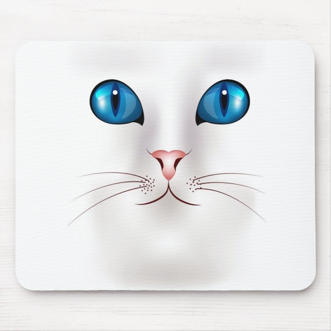 White Cat Face with Blue Eyes Mouse Pad (Front)