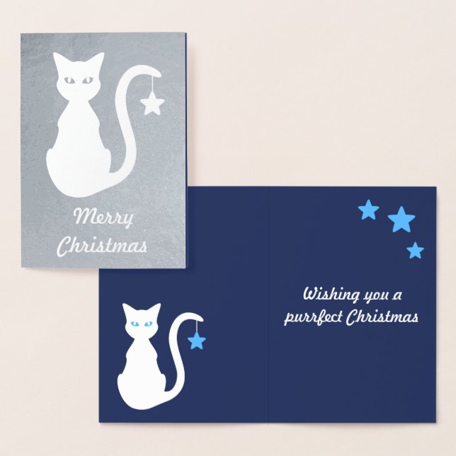 White Cat Foil Christmas Card (Display)