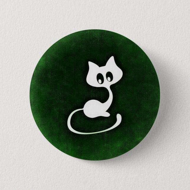 White cat green background 6 cm round badge (Front)