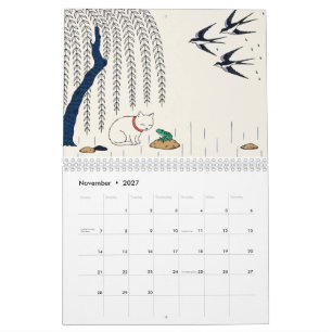White Cat & Hanafuda Vintage Japanese Art 2027 Calendar
