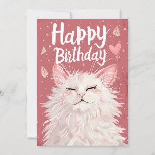 White Cat Happy Birthday Holiday Card
