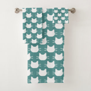 White Cat Head Silhouette Design Bath Towel Set