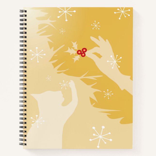 White Cat & Holly, Gold Notebook (Front)