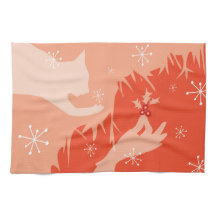 White Cat & Holly, watermelon, tea towel