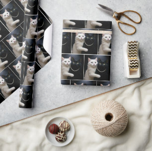 White Cat Hugging a Black Cat Wrapping Paper