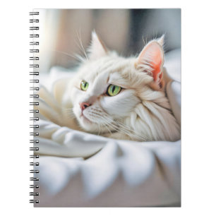 White Cat In Bed Notebook