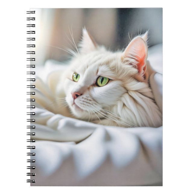 White Cat In Bed Notebook (Front)