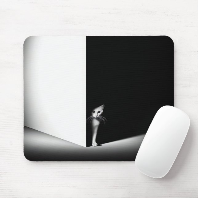 White Cat In Black Shadows Mouse Pad (With Mouse)