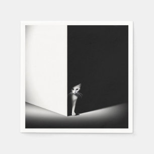 White Cat In Black Shadows Napkin