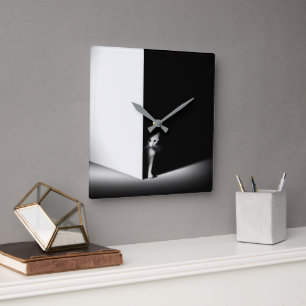 White Cat In Black Shadows Square Wall Clock