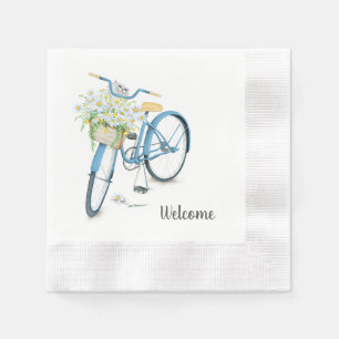 white cat in daisy basket on bike napkin