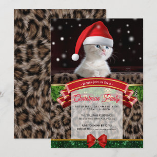 White Cat in Santa Claus Hat Invitation