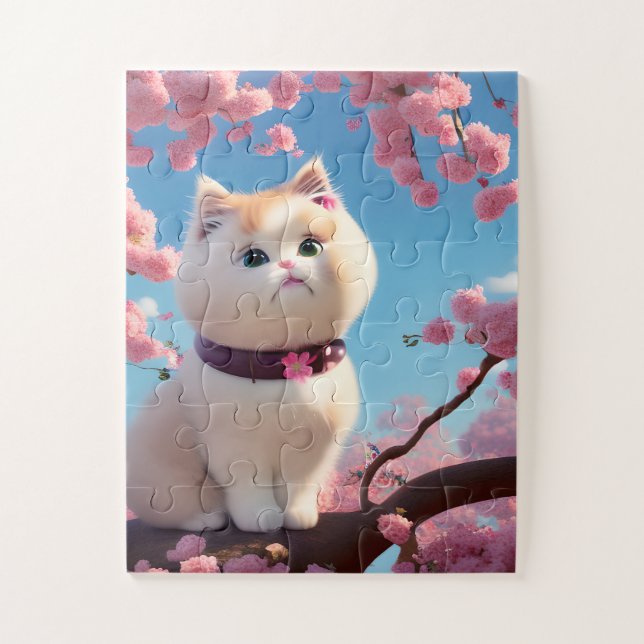 White Cat In Spring Jigsaw Puzzle (Vertical)