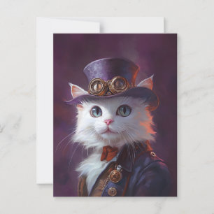 White Cat in Steampunk Costume Postcard