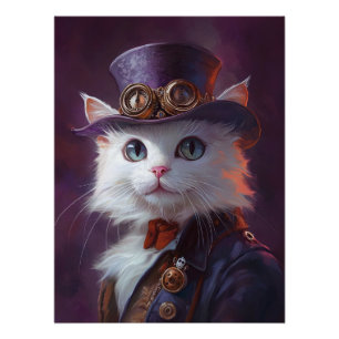 White Cat in Steampunk Costume Poster
