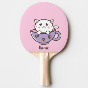 White cat in the mug ping pong paddle