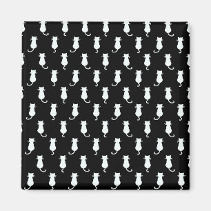 White Cat Isolated on Black Polka Dot Pattern Magnet