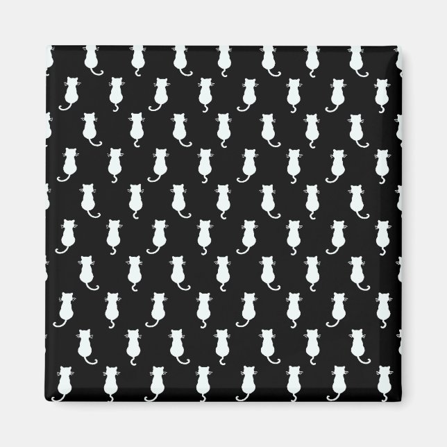 White Cat Isolated on Black Polka Dot Pattern Magnet (Front)