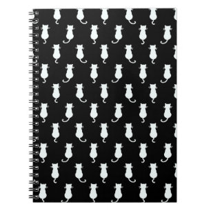 White Cat Isolated on Black Polka Dot Pattern Notebook