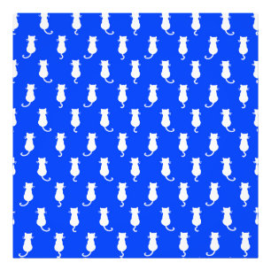 White Cat Isolated on Blue Polka Dot Pattern Photo Print