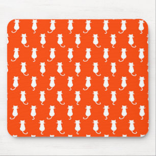 White Cat Isolated on Orange Polka Dot Pattern Mouse Pad