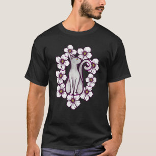 White Cat Kitty Cats Artwork Rose of Sharon T-Shirt