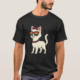 White Cat LGBTQ Pride Rainbow Glam Funny Meow Kitt T-Shirt
