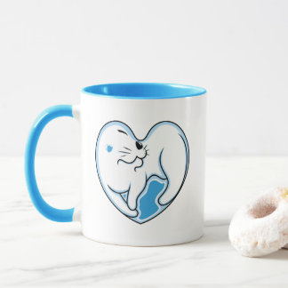 White Cat Love in Winter Mug