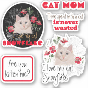 White cat lover stickers with your cats name