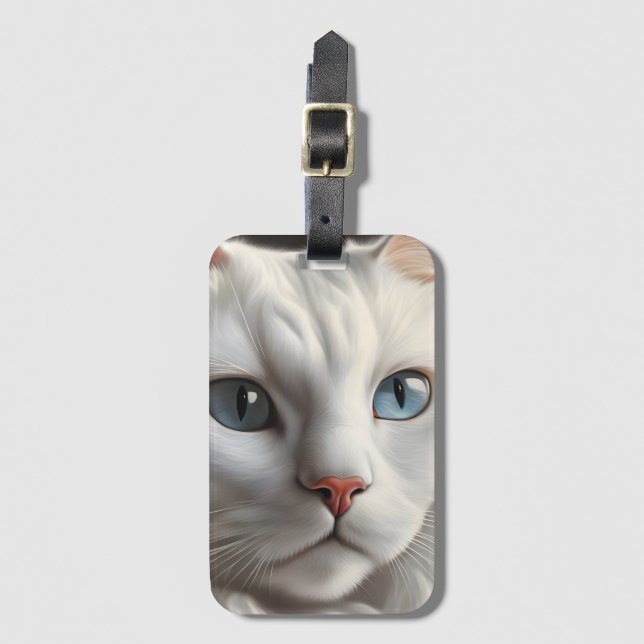 White Cat Luggage Tag (Front Vertical)