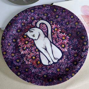 White Cat Mauve Daisies                          Paper Plate