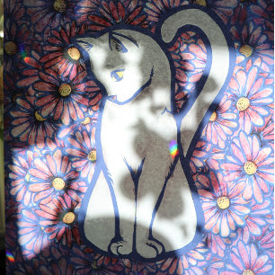 White Cat Mauve Daisies                            Tissue Paper