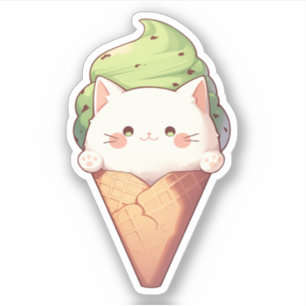 White Cat & Mint Chocolate Chip Ice Cream Sticker