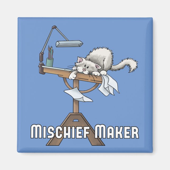 White Cat Mischief Maker Magnet (Front)