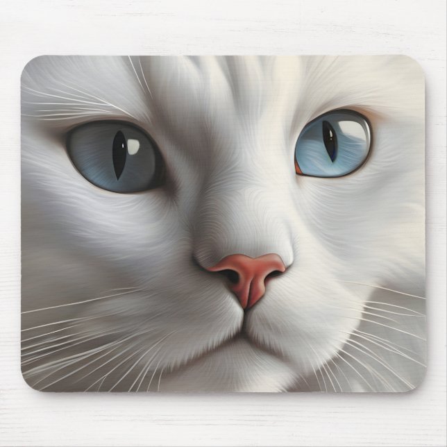 White Cat Mouse Pad (Front)