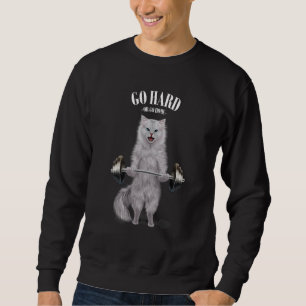 White Cat Muscle Training Weightlifting Fitness In Sweatshirt