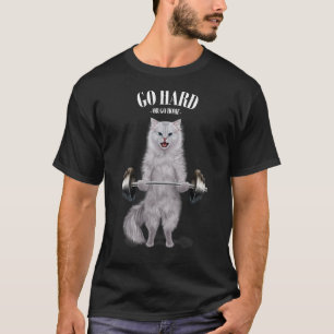 White Cat Muscle Training Weightlifting Fitness In T-Shirt