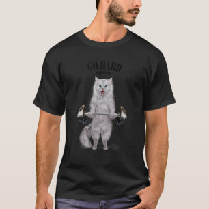 White Cat Muscle Training Weightlifting Fitness In T-Shirt