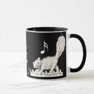White Cat on Piano Keys Mug