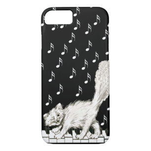 White Cat on Piano Keys Music Notes iPhone 8/7 Case